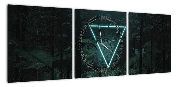 Obraz - Neonowy trójkąt w dżungli (z zegarem) (90x30 cm)