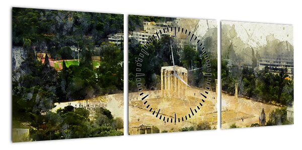 Obraz - Świątynia Zeusa, Ateny, Grecja (z zegarem) (90x30 cm)