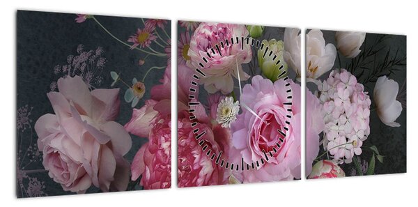 Obraz - Kwiaty ogrodowe (z zegarem) (90x30 cm)