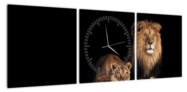 Obraz - Lew i lwica (z zegarem) (90x30 cm)