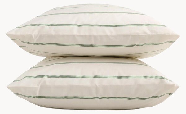 Komplet poszewek na poduszkę z perkalu bawełnianego Cream + Olive Green Stripes, 2 elem