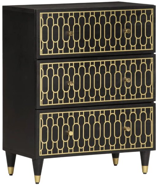Czarna drewniana komoda retro z 3 szufladami C3-H19