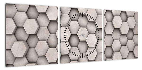 Obraz - Sześciokąty w betonie (z zegarem) (90x30 cm)
