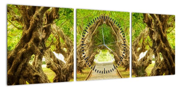 Obraz - Żywy tunel plumerii (z zegarem) (90x30 cm)