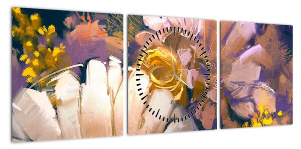 Obraz kwiatów (z zegarem) (90x30 cm)
