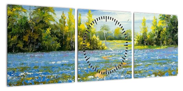 Obraz - Ścieżka w polu, obraz olejny (z zegarem) (90x30 cm)