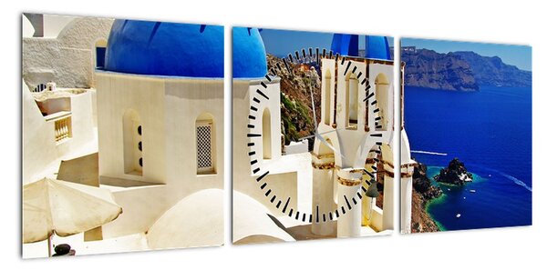 Obraz - Santorini, Grecja (z zegarem) (90x30 cm)