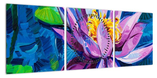 Obraz lilii wodnej na wodzie (z zegarem) (90x30 cm)