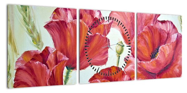 Obraz - Kwiaty maku (z zegarem) (90x30 cm)