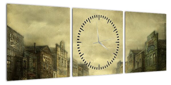 Obraz westernowego miasteczka (z zegarem) (90x30 cm)