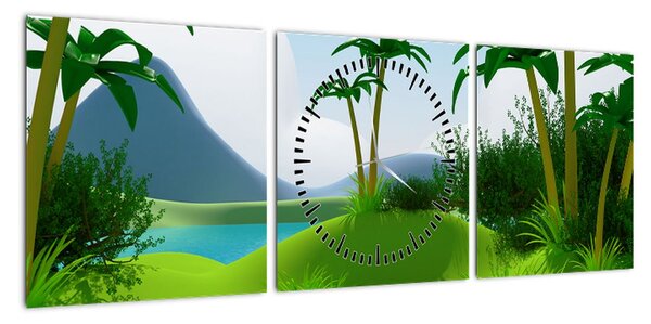 Obraz - Jeziora w dżungli (z zegarem) (90x30 cm)