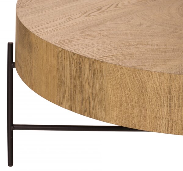 Stolik kawowy okrągły Liviano 80 cm z metalowymi nogami - dąb naturalny / czarny