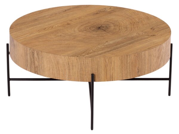 Stolik kawowy okrągły Liviano 80 cm z metalowymi nogami - dąb naturalny / czarny