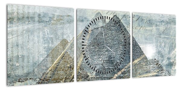 Obraz - Piramidy w niebieskim filtrze (z zegarem) (90x30 cm)