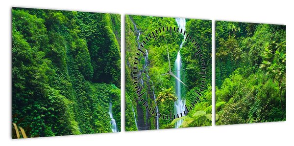 Obraz - Wodospady Madakaripura, Jawa Wschodnia, Indonezja (z zegarem) (90x30 cm)