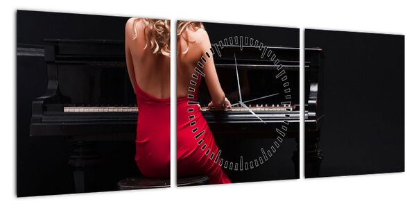 Obraz kobiety grającej na pianinie (z zegarem) (90x30 cm)