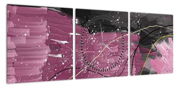 Obraz - Różowo - czarna abstrakcja (z zegarem) (90x30 cm)