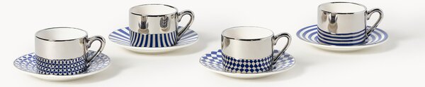 Komplet ręcznie wykonanych filiżanek do espresso ze spodkami Aunty, 4 elem