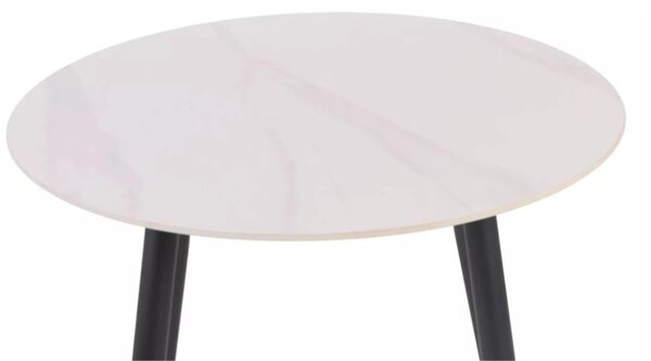 Okrągły stół jadalniany RION 90 cm z ceramicznym blatem, biały marmur