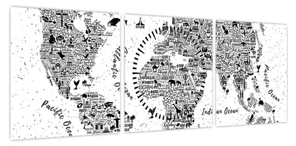 Obraz - Mapa piktogramów (z zegarem) (90x30 cm)