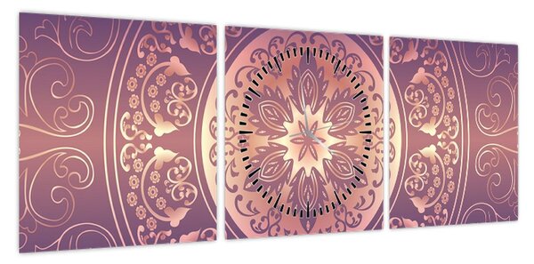 Obraz - Mandala na fioletowym gradiencie (z zegarem) (90x30 cm)
