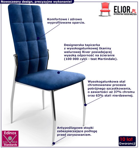 Granatowe pikowane krzesło do salonu C3-T47