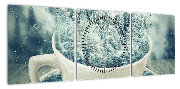 Obraz - Zimowy świat w kubeczku (z zegarem) (90x30 cm)
