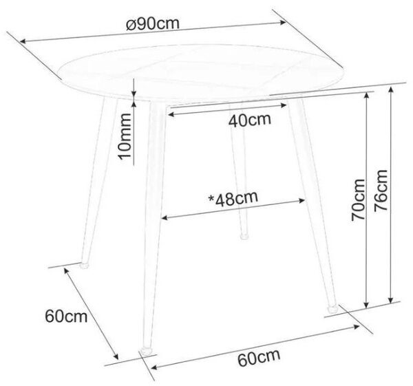 Okrągły stół jadalniany RION 90 cm z ceramicznym blatem, biały marmur