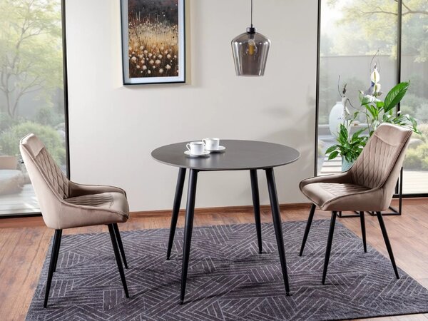 Okrągły stół jadalniany RION 90 cm z blatem ceramicznym, czarny marmur