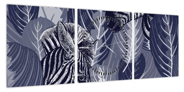 Obraz - Zebry wśród liści (z zegarem) (90x30 cm)