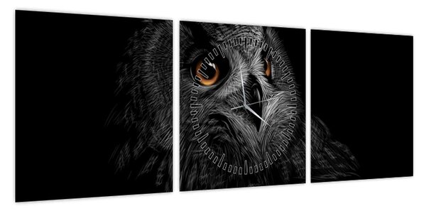 Obraz - Sowa, ilustracja (z zegarem) (90x30 cm)
