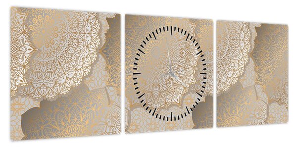 Obraz - Mandale w złotych odcieniach (z zegarem) (90x30 cm)
