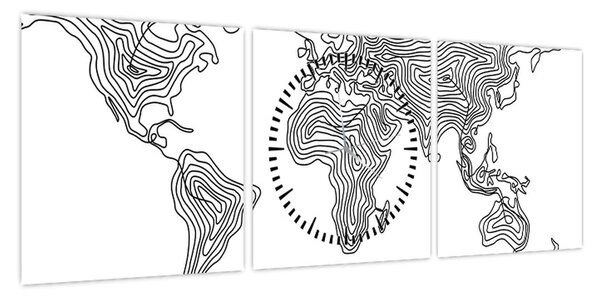 Obraz - Mapa w liniach (z zegarem) (90x30 cm)