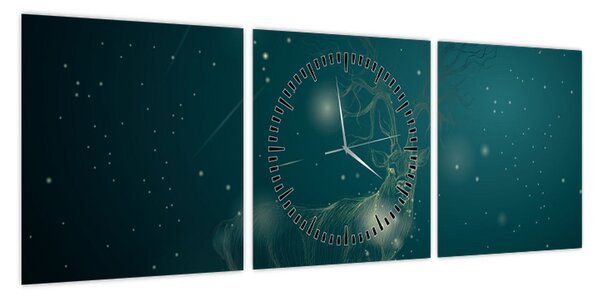 Obraz - Magiczny jeleń w nocy (z zegarem) (90x30 cm)