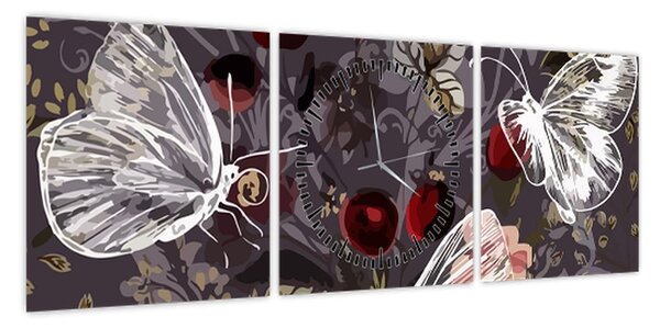 Obraz motyli (z zegarem) (90x30 cm)
