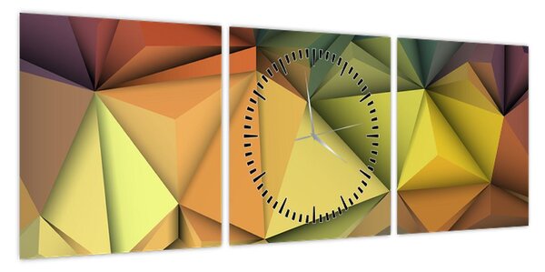 Obraz - Wielokątna abstrakcja 3D (z zegarem) (90x30 cm)