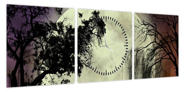 Obraz - Księżyc w pełni nad powierzchnią (z zegarem) (90x30 cm)