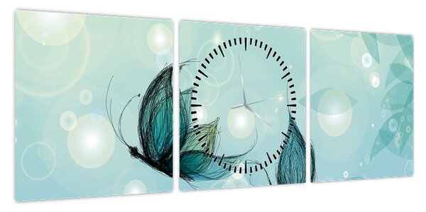 Obraz - Niebieskie motyle (z zegarem) (90x30 cm)