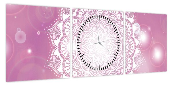 Obraz mandali na różowym tle (z zegarem) (90x30 cm)