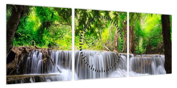 Obraz wodospadu w Kanchanaburi, Tajlandia (z zegarem) (90x30 cm)