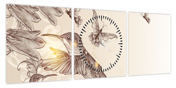 Obraz - Kolibry (z zegarem) (90x30 cm)
