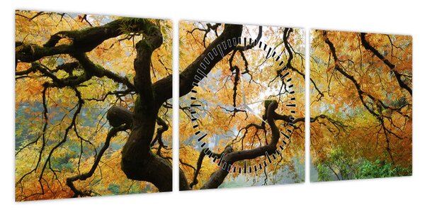 Obraz żółtego klonu japońskiego, Portland, Oregon (z zegarem) (90x30 cm)
