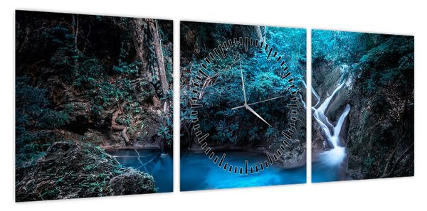 Obraz - Magiczna noc w tropikalnym lesie (z zegarem) (90x30 cm)