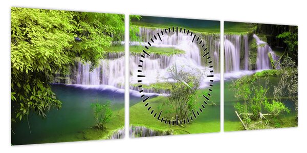 Obraz - Wodospady Huay Mae Khamin, Kanchanaburi, Tajlandia (z zegarem) (90x30 cm)