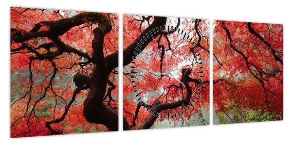 Obraz czerwonego klonu japońskiego, Portland, Oregon (z zegarem) (90x30 cm)