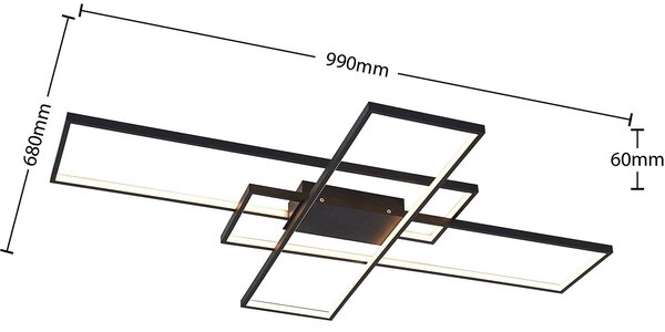 Lampa sufitowa LED Tetson Lindby, możliwość ściemniania, czarny, salon / jadalnia, metal, nowoczesny