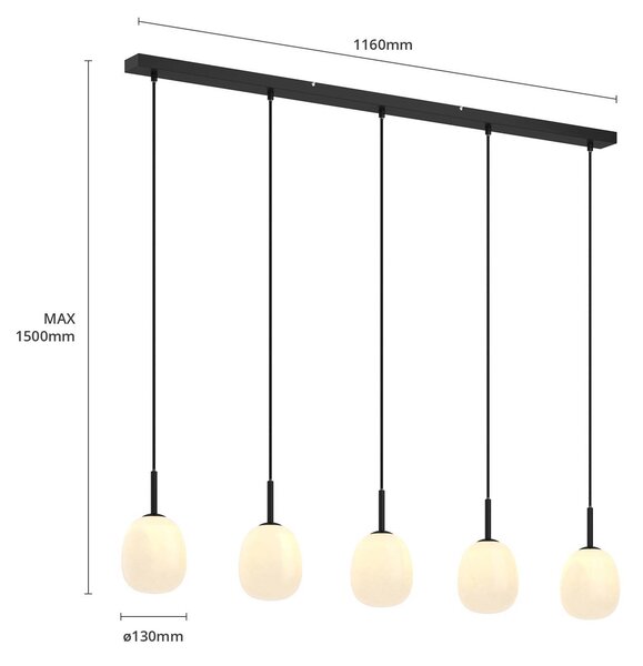 Lampa wisząca szklana Etiena Lindby, możliwość ściemniania, czarny, salon / jadalnia, szkło, nowoczesny