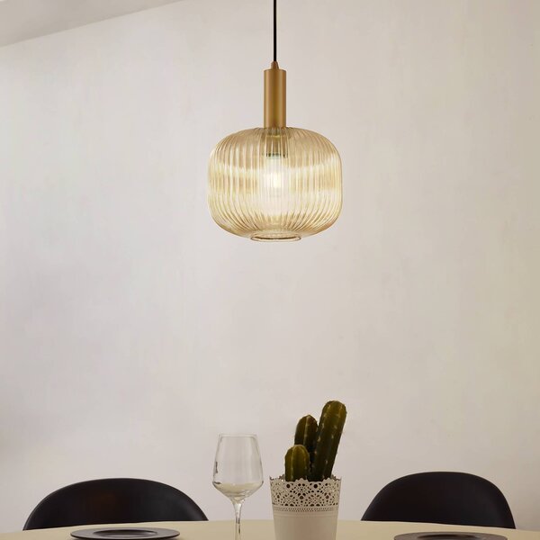 Lampa wisząca Doroteo Lindby, możliwość ściemniania, kremowy / amber, salon / jadalnia, szkło, vintage