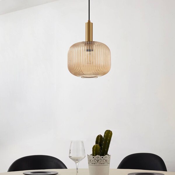 Lampa wisząca Doroteo Lindby, możliwość ściemniania, kremowy / amber, salon / jadalnia, szkło, vintage