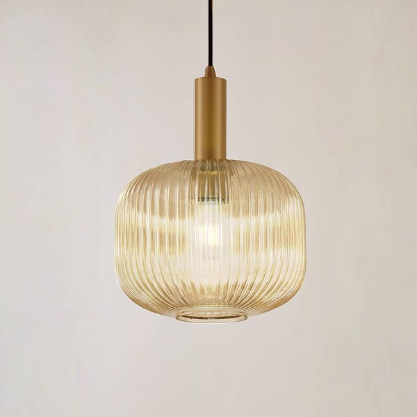 Lampa wisząca Doroteo Lindby, możliwość ściemniania, kremowy / amber, salon / jadalnia, szkło, vintage